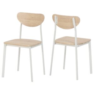 Rexford Light Oak Wooden Dining Chairs With White Frame In Pair