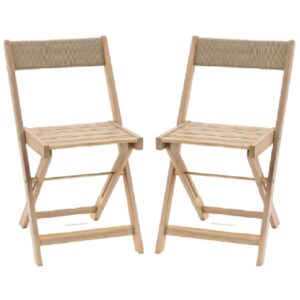 Lajatico Outdoor Natural Wooden Dining Chair In Pair
