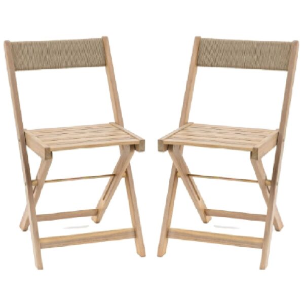 Lajatico Outdoor Natural Wooden Dining Chair In Pair