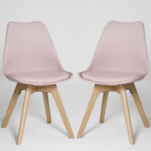 Regis Set Of 4 Dining Chairs In Pink With Wooden Legs