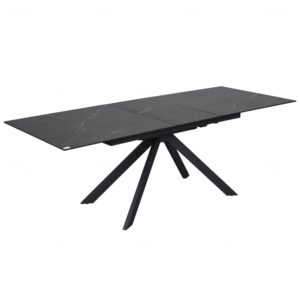 Rosario Ceramic Marble Extending Dining Table In Matt Black