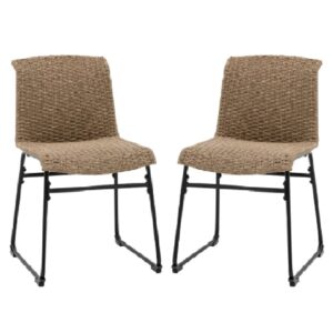 Shelton Outdoor Natural Rattan Dining Chairs In Pair