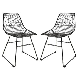 Auckland Black Metal Bistro Dining Chairs In Pair