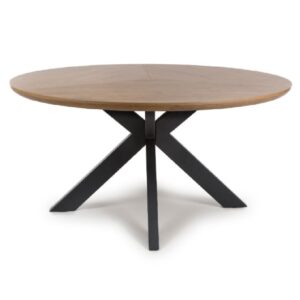 Beloit Wooden Large Round Dining Table In Rustic Oak