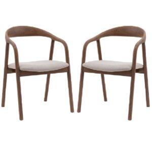 Madrina Walnut Wooden Dining Chairs With Fabric Seat In Pair